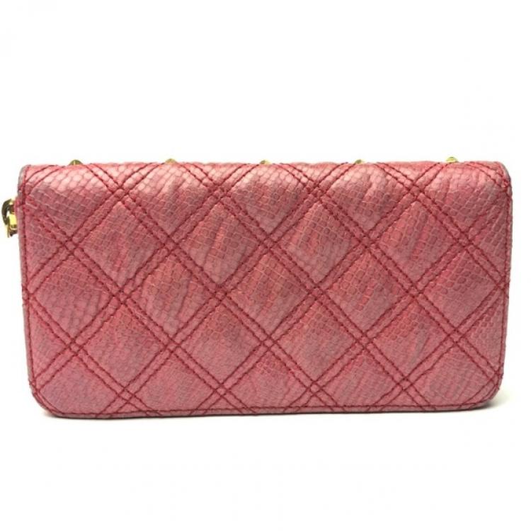 Pre Owned Marc Jacobs Zip Pink Phyton-Effect Leather Wallet