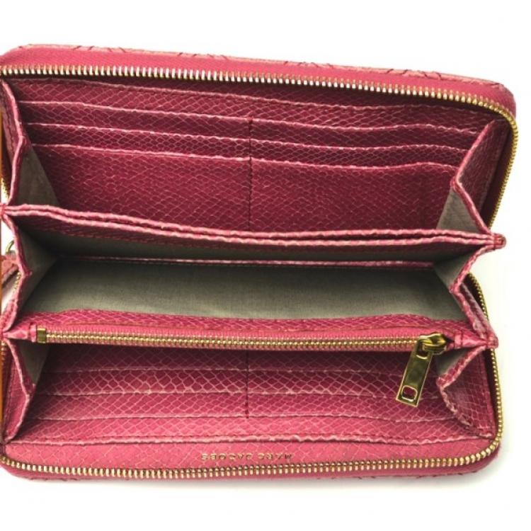 Pre Owned Marc Jacobs Zip Pink Phyton-Effect Leather Wallet
