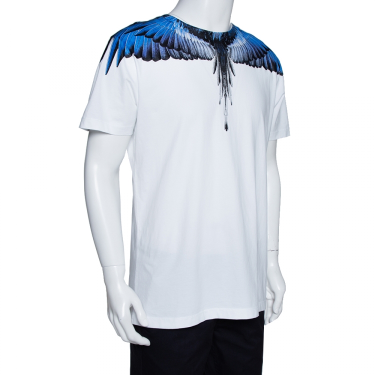Marcelo Burlon White & Blue Cotton Crew Neck T-Shirt M Marcelo Burlon | TLC