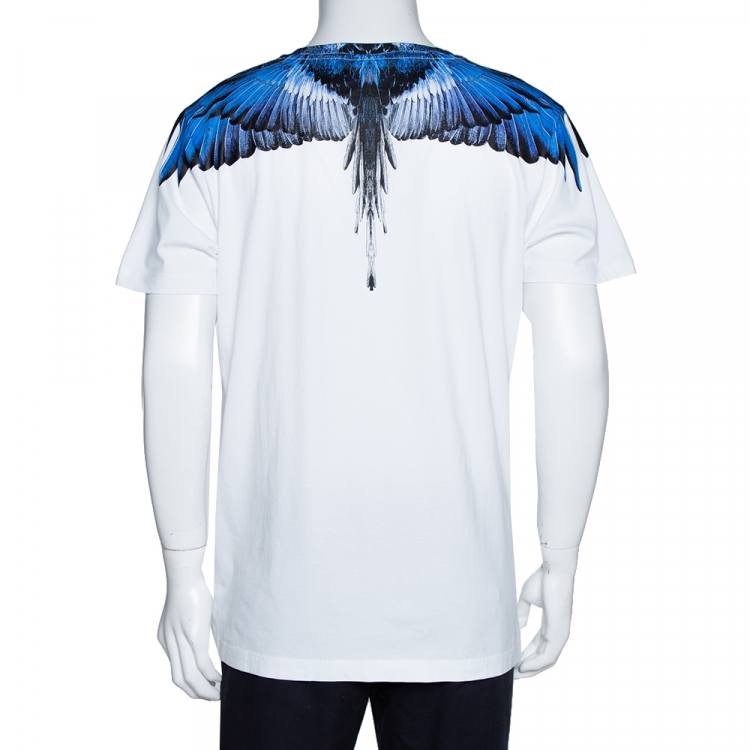 Pre Owned Marcelo Burlon White & Blue Wings Print Cotton Crew Neck T-Shirt M