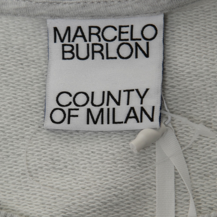 مملوكة مسبقًا Marcelo Burlon Grey & White Patchwork Cotton Crewneck Sweatshirt L