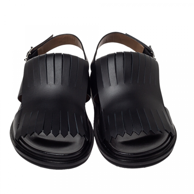 Pre Owned Marni Black Leather Fringe Fussbett Sandals Size 41