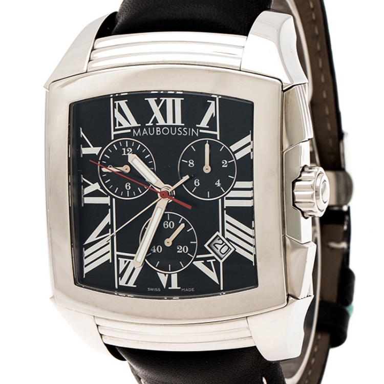 Pre Owned Mauboussin Black Stainless Steel Delit 906 Chronograph Men's Wristwatch 42 mm
