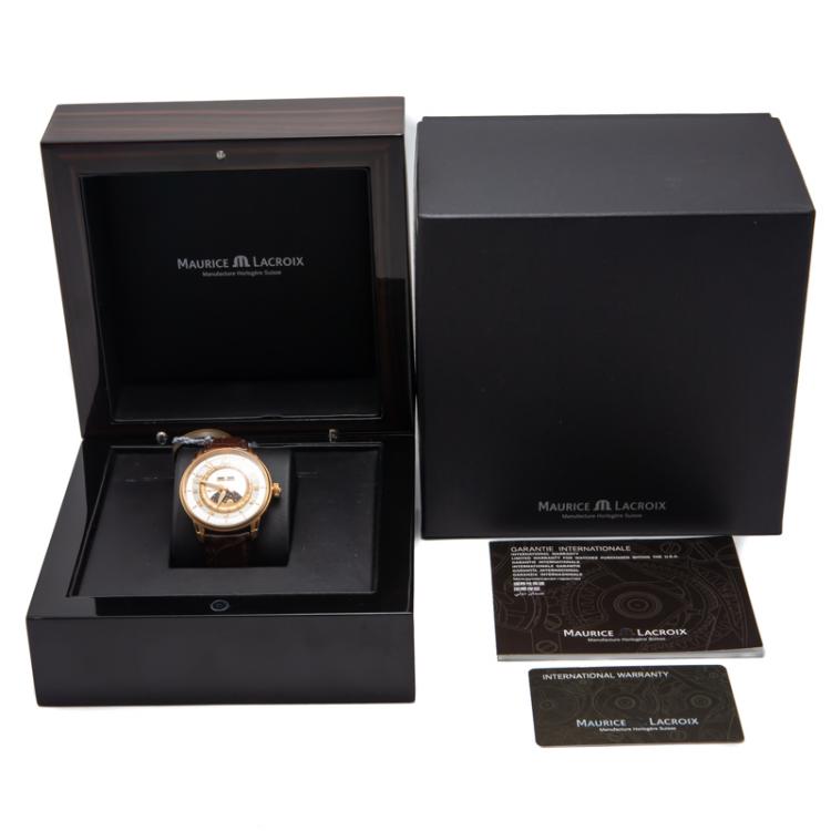 Pre Owned Maurice Lacroix Silver 18K Rose Gold Masterpiece Phase De Lune Men's Watch 40MM
