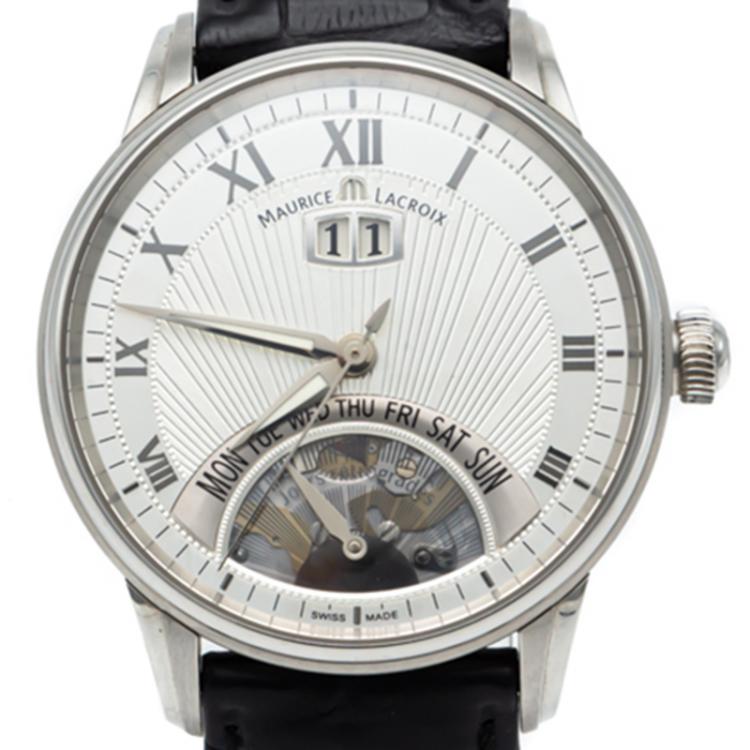 Pre Owned Maurice Lacroix Silver Jours Retrograde Steel Automatic Men's Watch 40MM