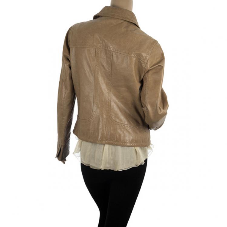 Pre Owned Max Mara Crop Leather Jacket M