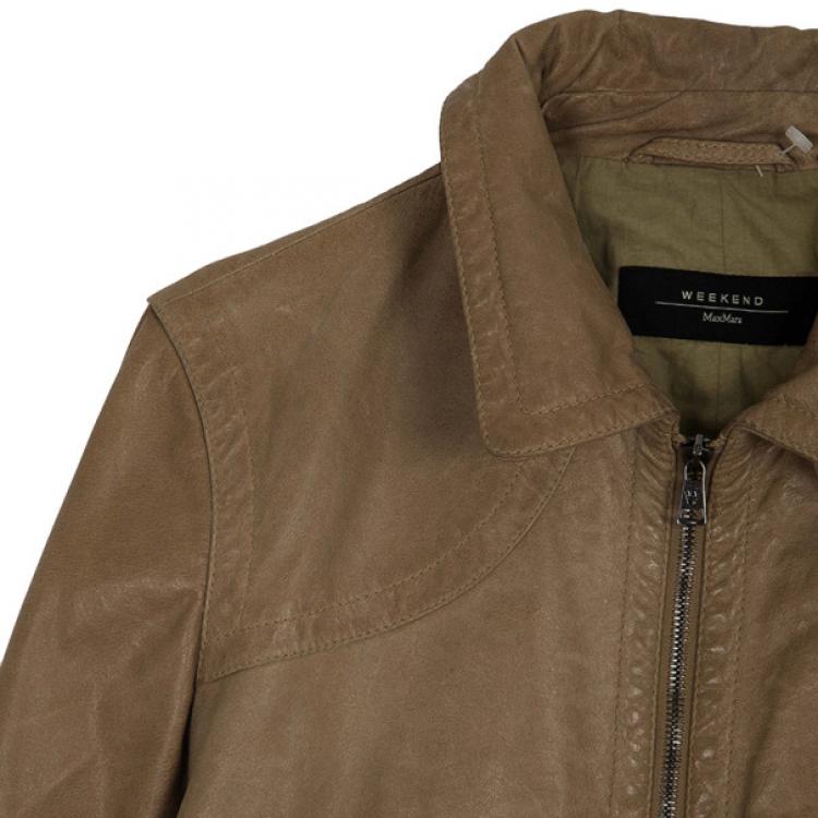 Pre Owned Max Mara Crop Leather Jacket M