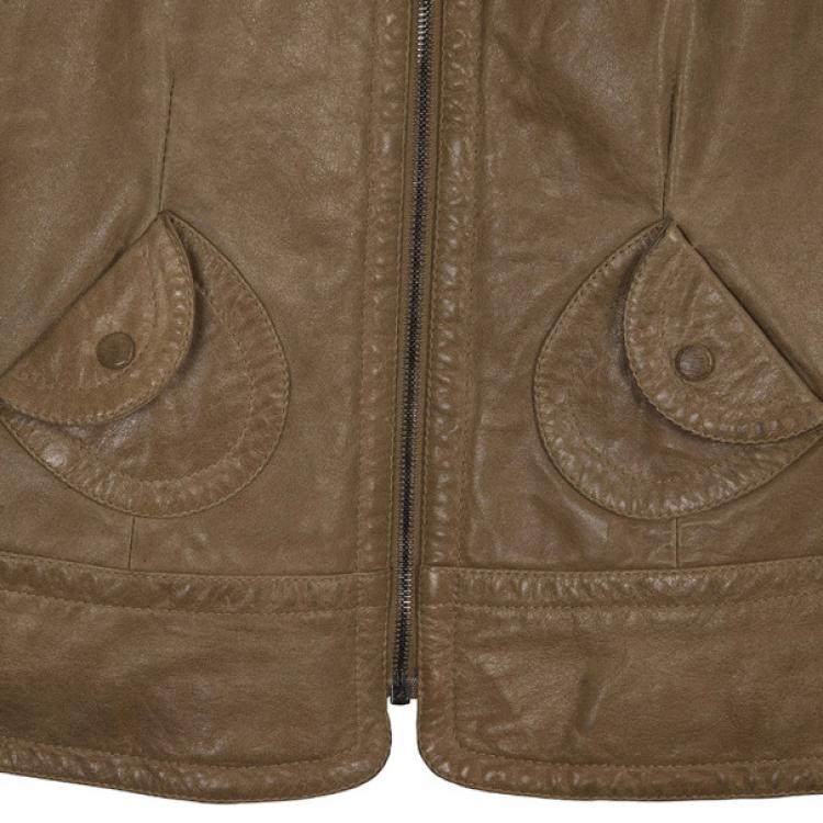 Pre Owned Max Mara Crop Leather Jacket M