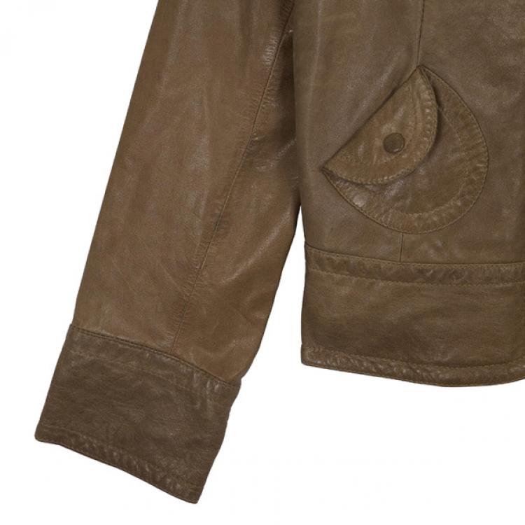 Pre Owned Max Mara Crop Leather Jacket M