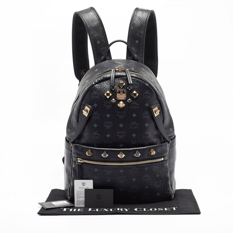 Pre Owned MCM Black Visetos Coated Canvas Large Studded Stark Backpack