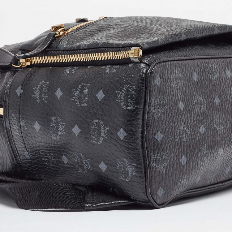 Pre Owned MCM Black Visetos Coated Canvas Large Studded Stark Backpack