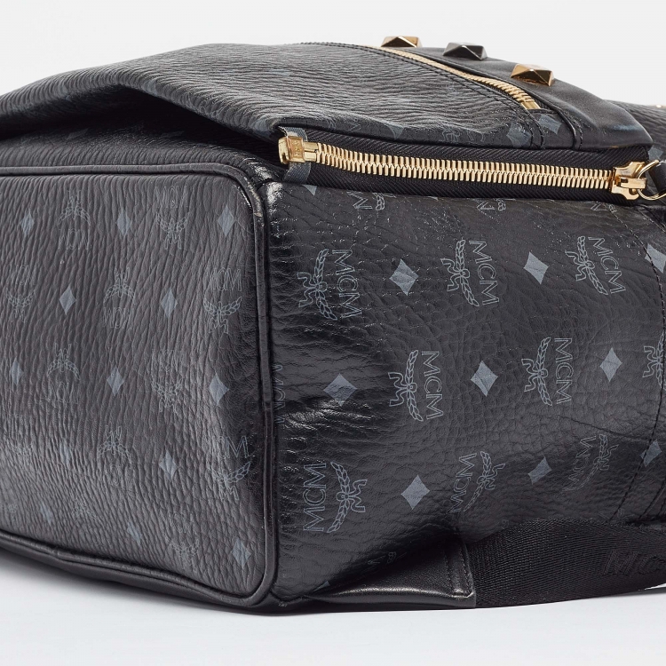 Pre Owned MCM Black Visetos Coated Canvas Large Studded Stark Backpack