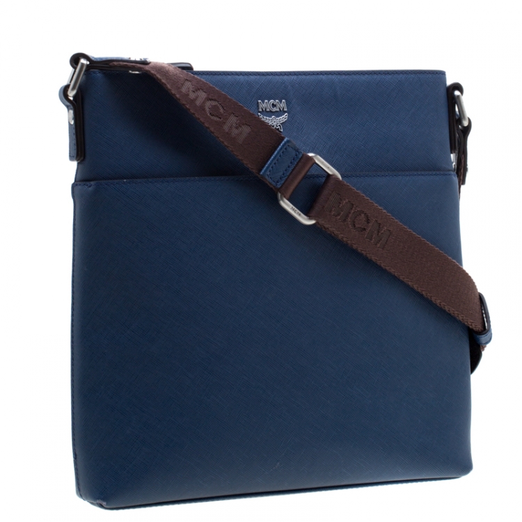 Pre Owned MCM Blue Leather Ottamar Messenger Bag