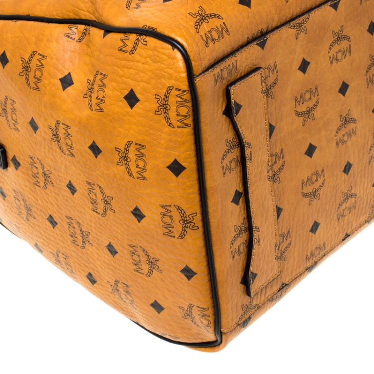 Pre Owned MCM Cognac/Black Visetos Leather Nomad Weekender Duffel Bag