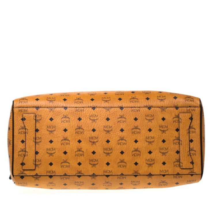 Pre Owned MCM Cognac/Black Visetos Leather Nomad Weekender Duffel Bag