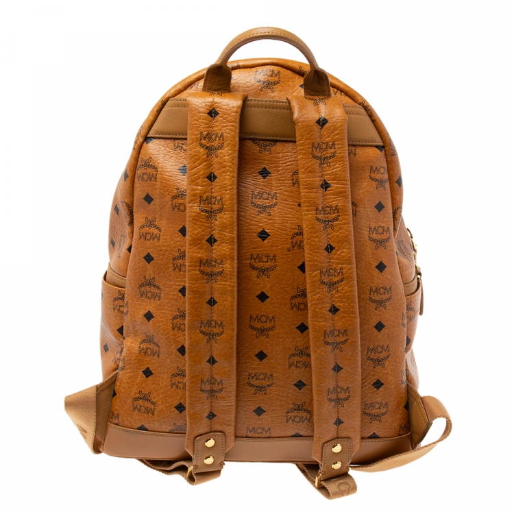 Pre Owned MCM Cognac Visetos Coated Canvas Studded Dual Stark Backpack
