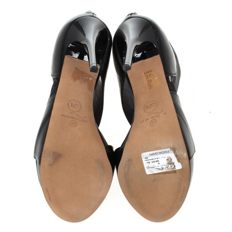 Pre Owned McQ by Alexander McQueen Sheer Block Leather Booties Size 38