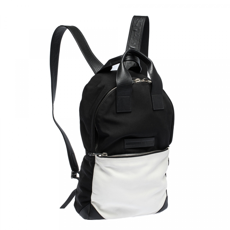 Pre Owned McQ by Alexander McQueen Black/White Nylon and Leather Pocket Backpack