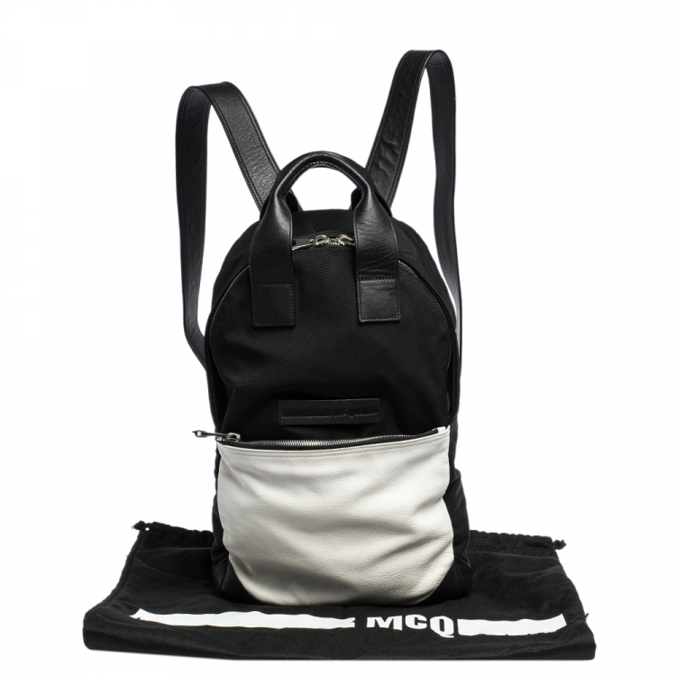Pre Owned McQ by Alexander McQueen Black/White Nylon and Leather Pocket Backpack