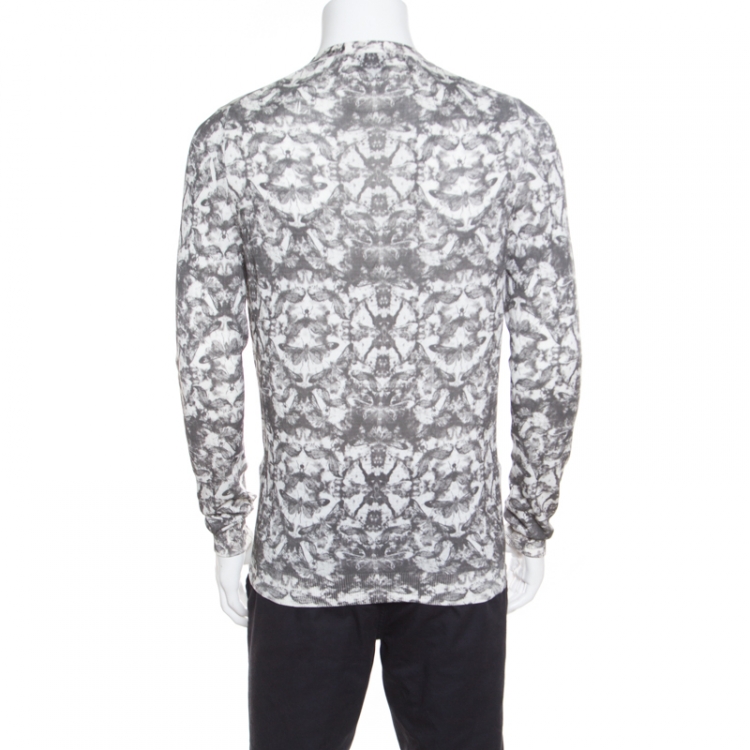 Pre Owned McQ by Alexander McQueen Grey Bleached Fly Printed Cotton Cardigan L