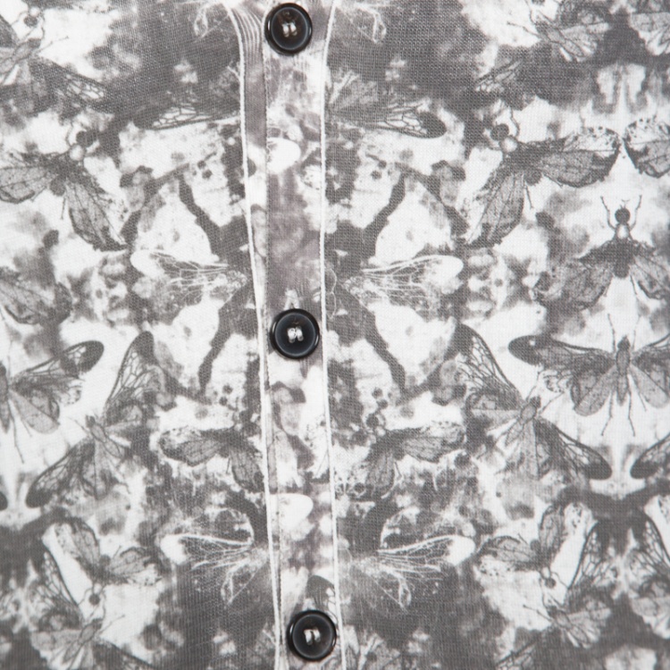 Pre Owned McQ by Alexander McQueen Grey Bleached Fly Printed Cotton Cardigan L