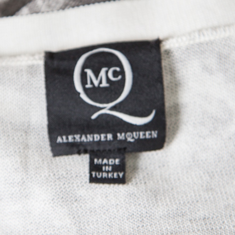 Pre Owned McQ by Alexander McQueen Grey Bleached Fly Printed Cotton Cardigan L