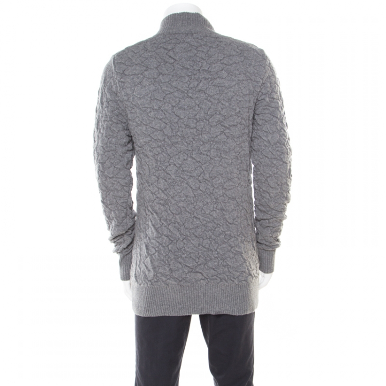 Pre Owned McQ by Alexander McQueen Grey Crinkle Effect Faux Wrap Collar Pullover M