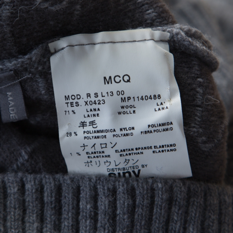 Pre Owned McQ by Alexander McQueen Grey Crinkle Effect Faux Wrap Collar Pullover M