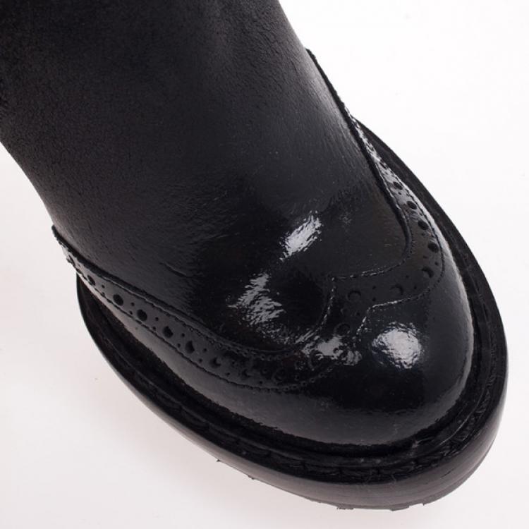 Pre Owned McQ by Alexander McQueen Black Leather Brogue Platform Ankle Boots Size 38
