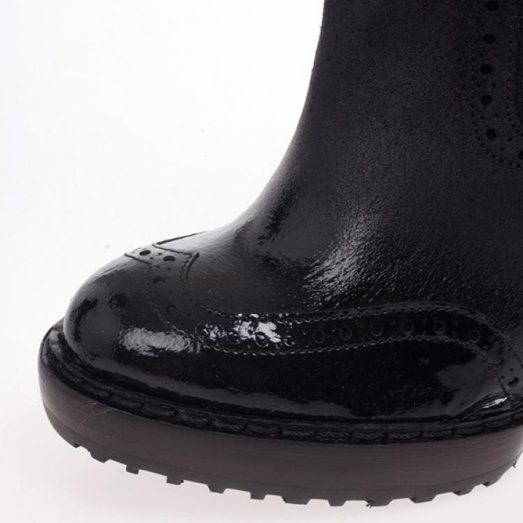 Pre Owned McQ by Alexander McQueen Black Leather Brogue Platform Ankle Boots Size 38