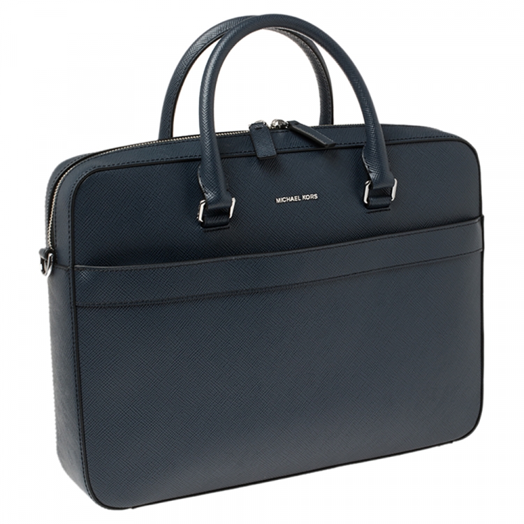 Pre Owned Michael Kors Navy Blue Leather Harrson Briefcase