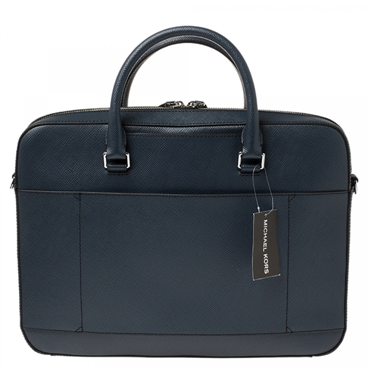 Pre Owned Michael Kors Navy Blue Leather Harrson Briefcase