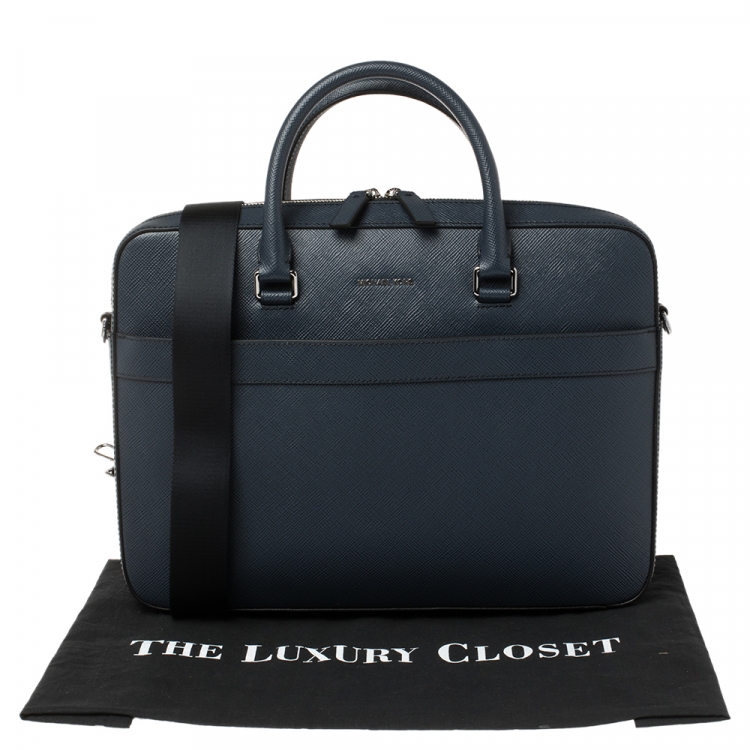 Pre Owned Michael Kors Navy Blue Leather Harrson Briefcase