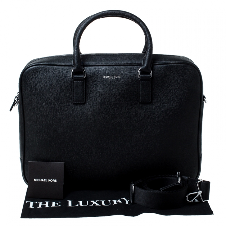 Pre Owned Michael Kors Black Leather Russel Briefcase 
