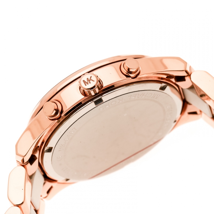 Pre Owned Michael Kors White Rose Gold Plated Steel Briar MK6467 Men's Wristwatch 40MM