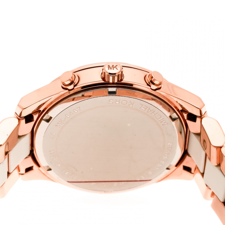 Pre Owned Michael Kors White Rose Gold Plated Steel Briar MK6467 Men's Wristwatch 40MM