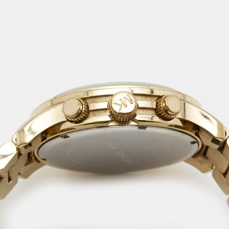 Pre Owned Michael Kors Champagne Gold Plated Stainless Steel Runway MK8077 Men's Wristwatch 45 mm