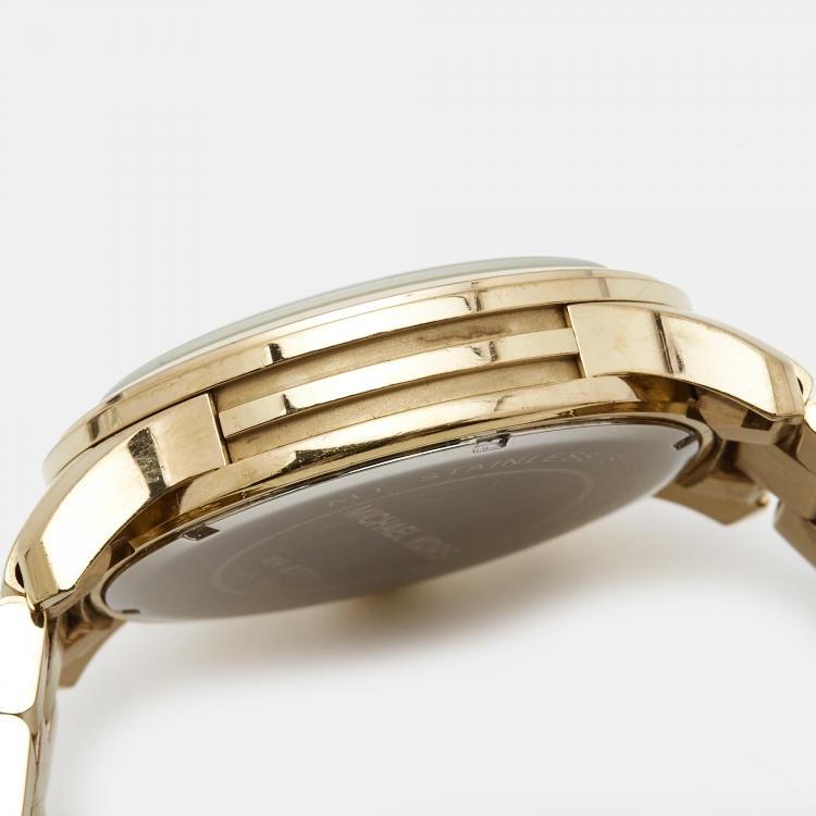 Pre Owned Michael Kors Champagne Gold Plated Stainless Steel Runway MK8077 Men's Wristwatch 45 mm