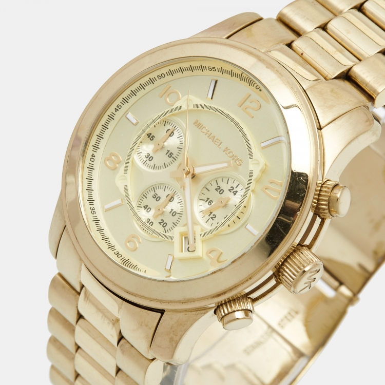 Michael Kors Champagne Gold Plated Stainless Steel Runway MK8077 Men s Wristwatch 45 mm Michael Kors TLC