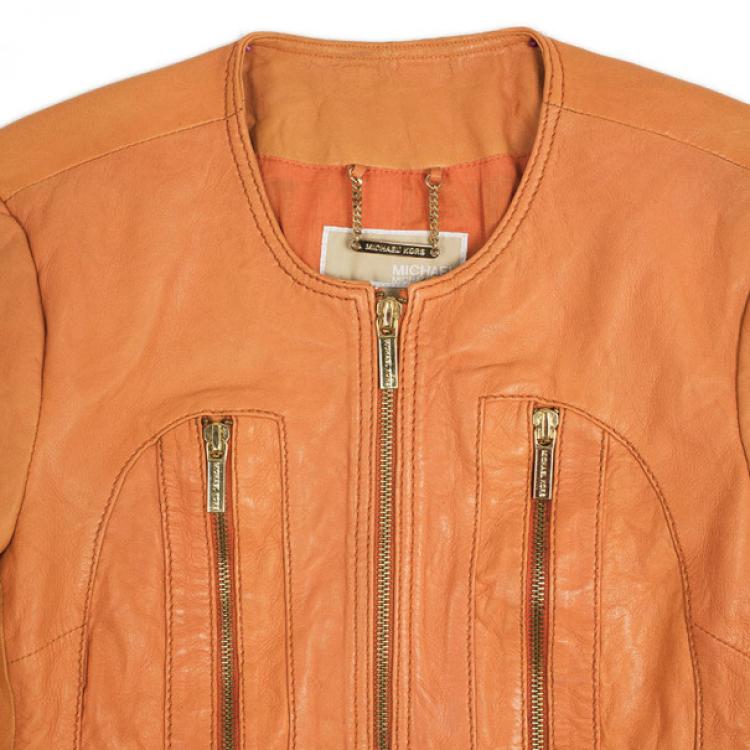 Pre Owned MICHAEL Michael Kors Orange Leather Jacket M
