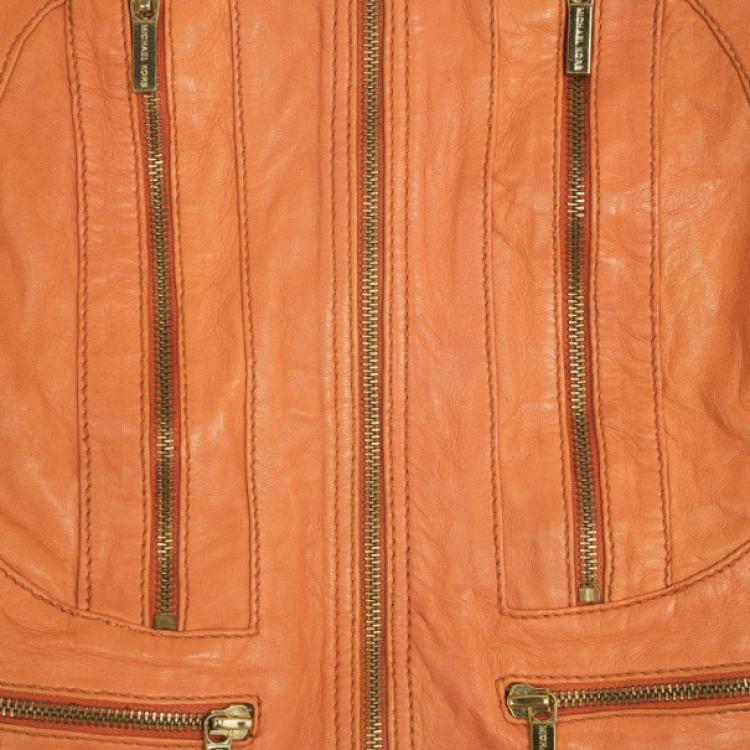 Pre Owned MICHAEL Michael Kors Orange Leather Jacket M