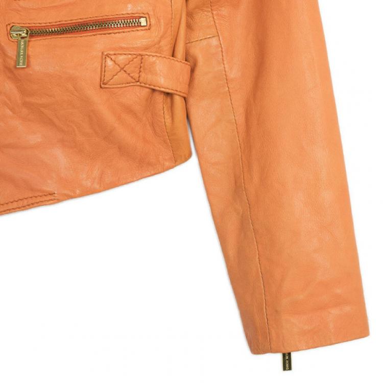 Pre Owned MICHAEL Michael Kors Orange Leather Jacket M