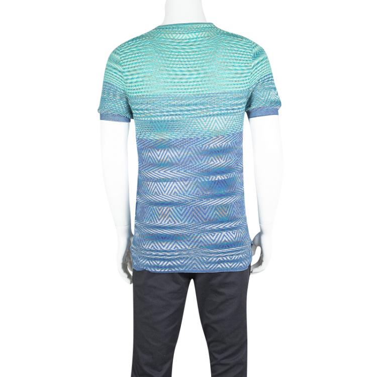 Pre Owned Missoni Multicolor Textured Knit Short Sleeve Henley T-Shirt M