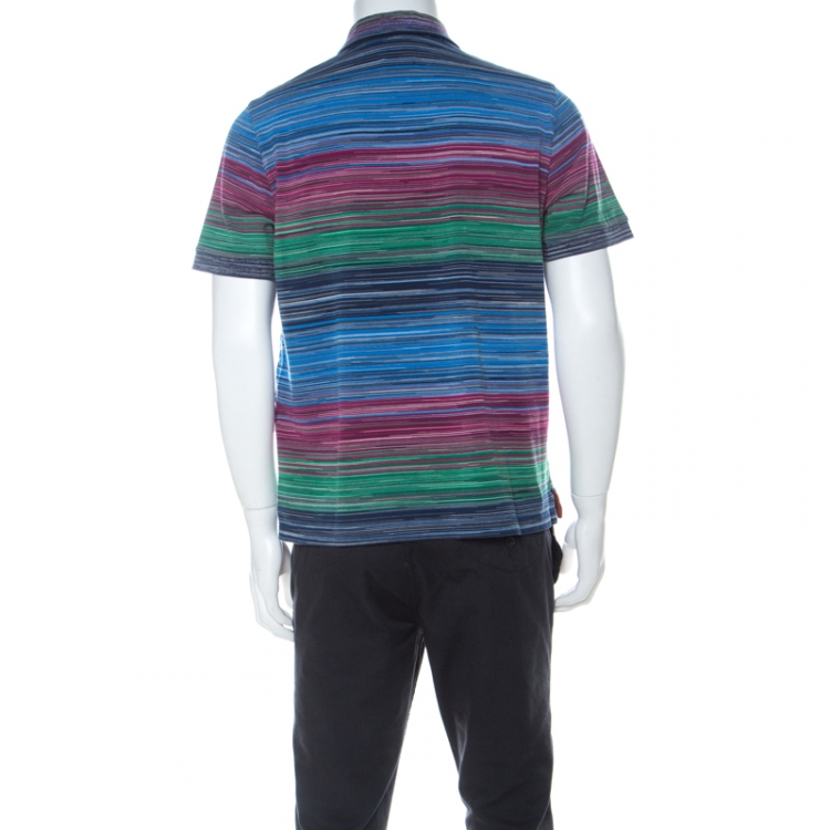 Pre Owned Missoni Multicolor Striped Cotton Pique Polo T Shirt L 