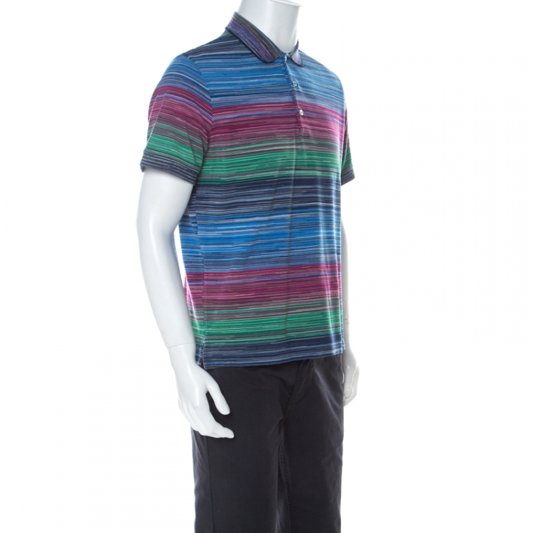 Pre Owned Missoni Multicolor Striped Cotton Pique Polo T Shirt L 