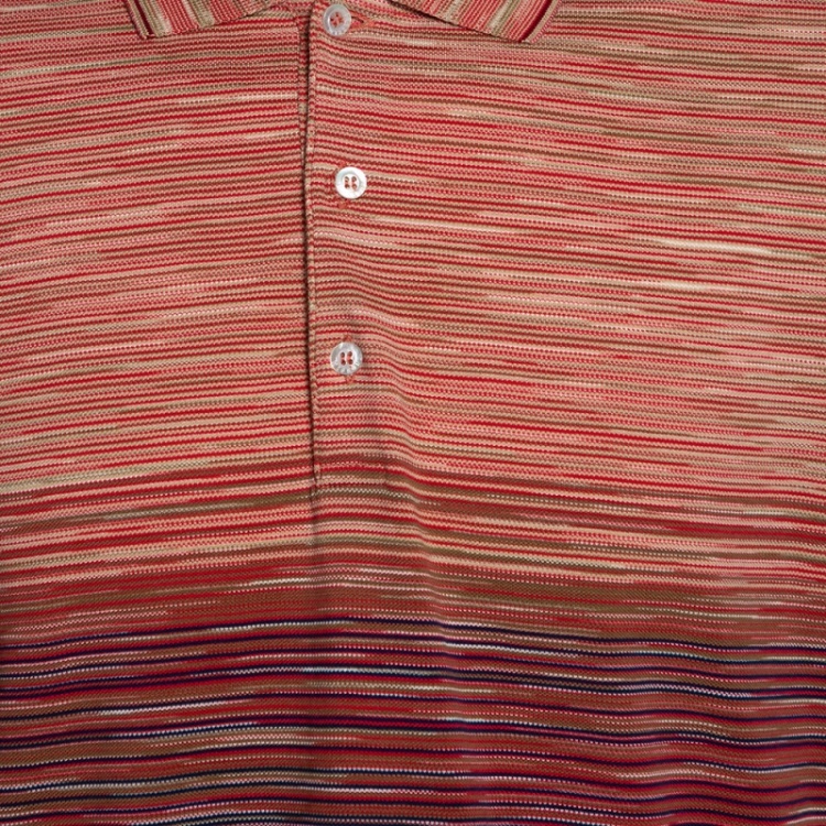 Pre Owned Missoni Red Cotton Knit Ombre Effect Polo T Shirt XL
