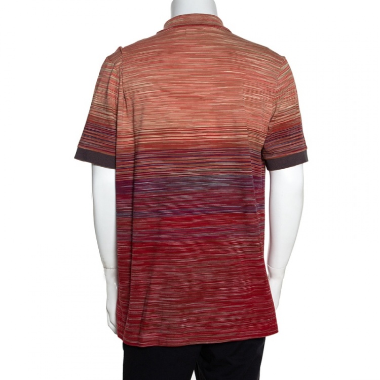 Pre Owned Missoni Red Cotton Knit Ombre Effect Polo T Shirt XL