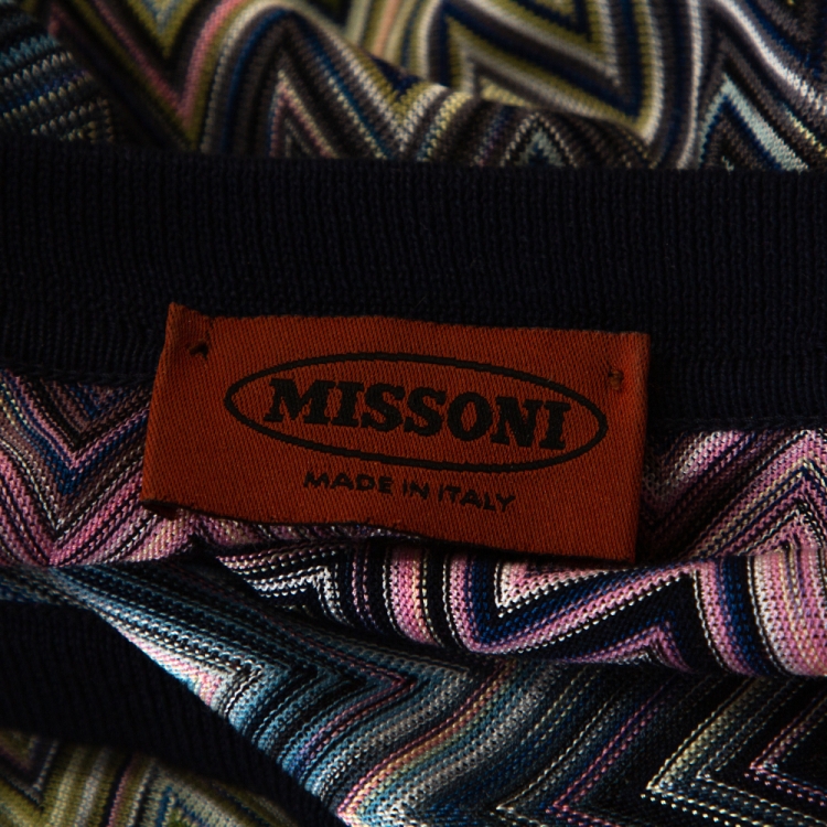 Pre Owned Missoni Mulitcolor Chevron Knit Contrast Collar Polo T Shirt L 