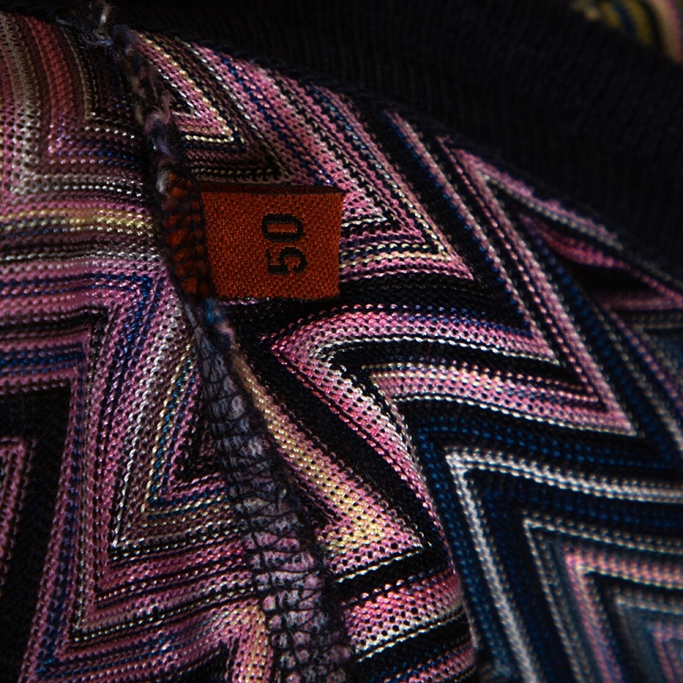 Pre Owned Missoni Mulitcolor Chevron Knit Contrast Collar Polo T Shirt L 