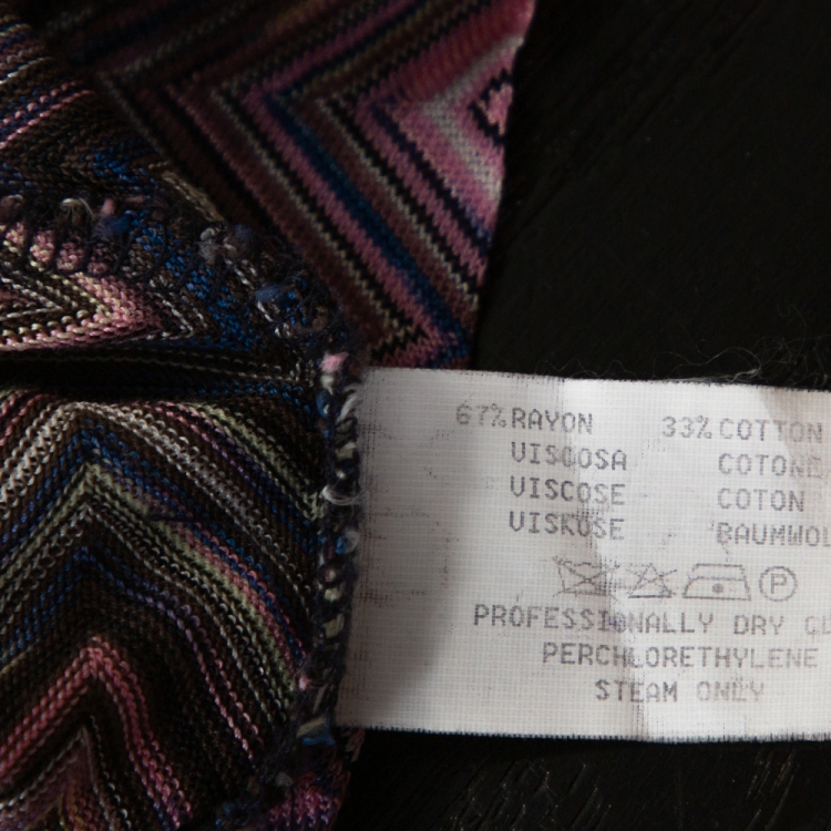 Pre Owned Missoni Mulitcolor Chevron Knit Contrast Collar Polo T Shirt L 